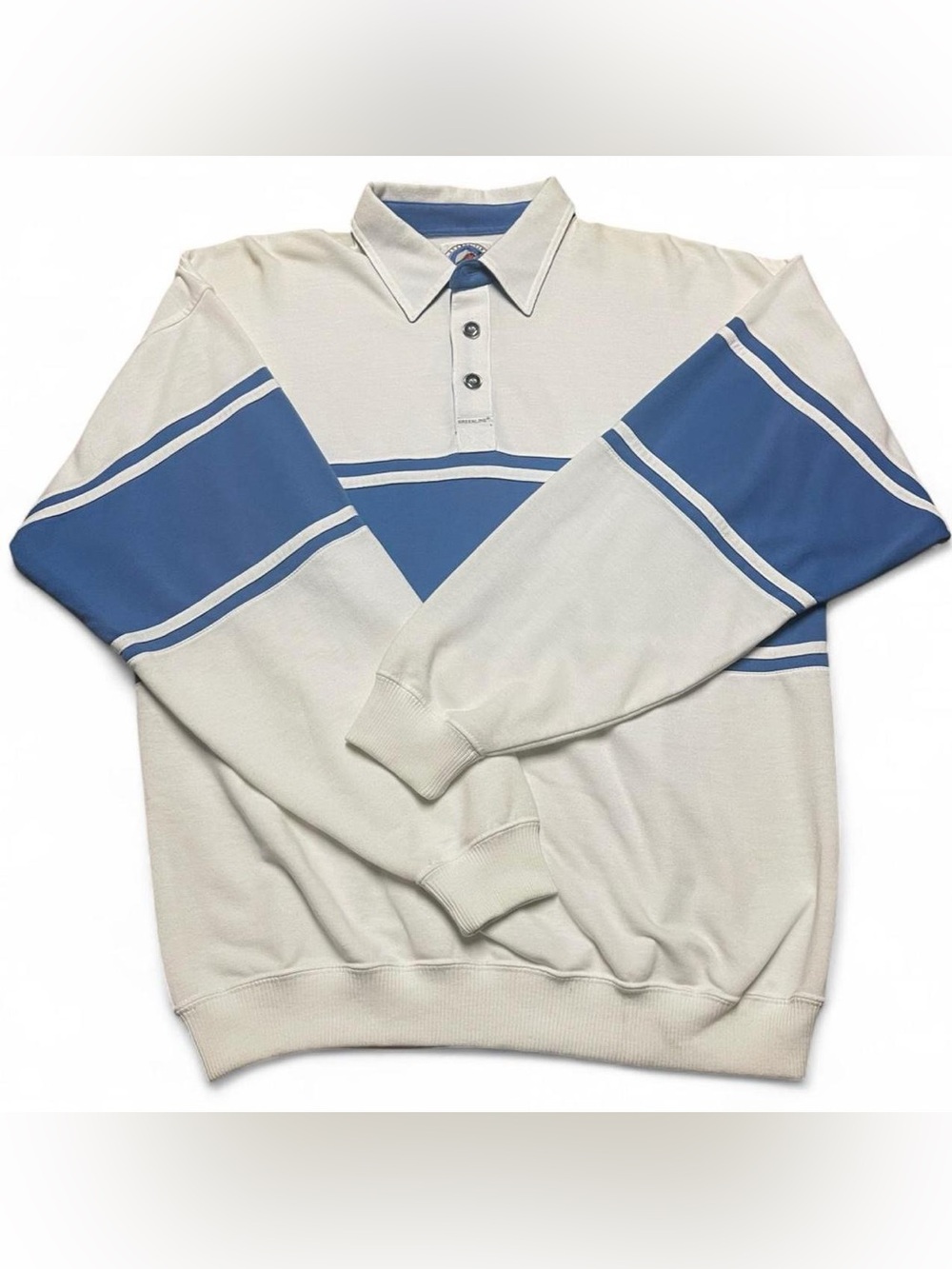 Vintage Greenline International Polo Rugby Shirt Mens Large Striped Blue 90s Y2K